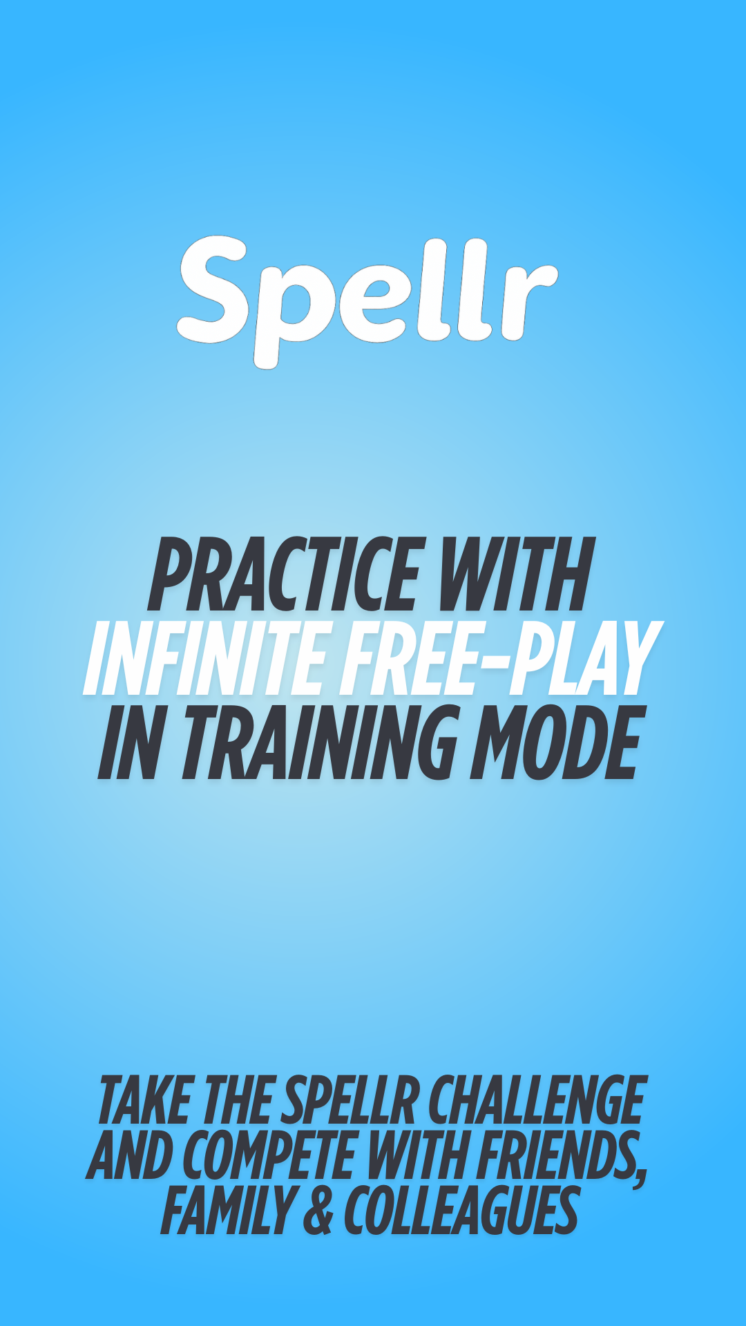 Spellr promotional art highlighting scoring and word finding.